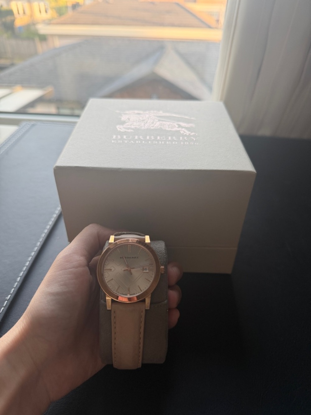 Burberry Rose Gold and Beige Leather Strap Watch